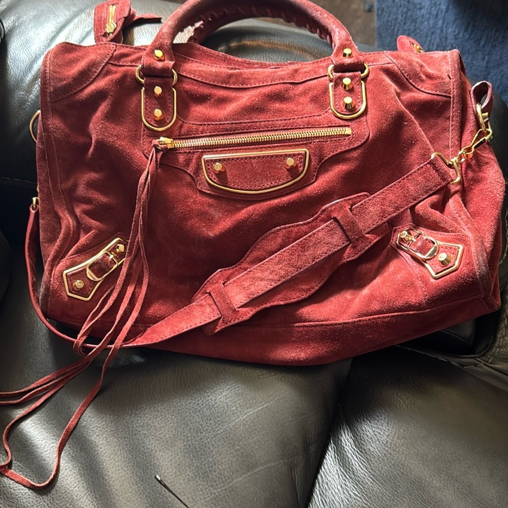 Balenciaga city bag Brick Red Suede Shoulder Bag with Gold Hardware - Picture 10 of 11